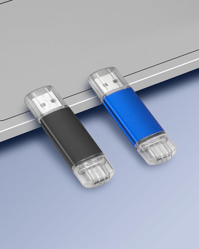 AreTop USB C Flash Drive 16GB 2 Pack, Type-C Flash Drive + USB 2.0 Thumb Drive OTG Memory Stick Compatible with iPhone 16/15, Android Smartphone/Tablets/Computers, 2 Pack, (Black & Blue)