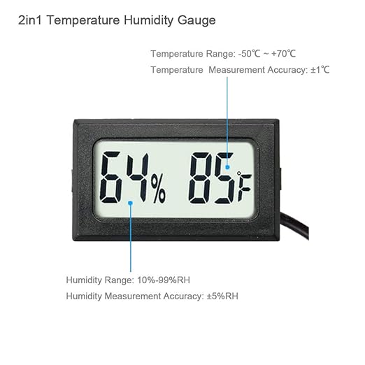 2-Pack Mini Digital Hygrometer Thermometer Gauge with Probe LCD Display Temperature Fahrenheit Humidity Meter for Incubator Reptile Plant Terrarium Sealed Containers Guitar Case