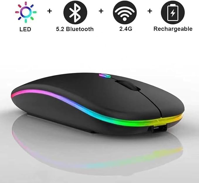 10 Pack Wireless Bluetooth Mouse,LED Dual Mode Rechargeable Silent Slim Laptop Mouse,Portable(BT5.2+USB Receiver) Dual Mode Computer Mice,for Laptop,Desktop Computer,ipad Tablet,Phone,TV (Black)
