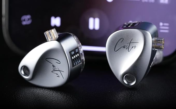KZ Castor in Ear Monitor Headphones, Dual-Dynamic Driver Wired Gaming Earphones, HiFi IEM Wired Earbuds Noise Cancelling, 2Pin-C Detechable Cable Earbuds with Mic