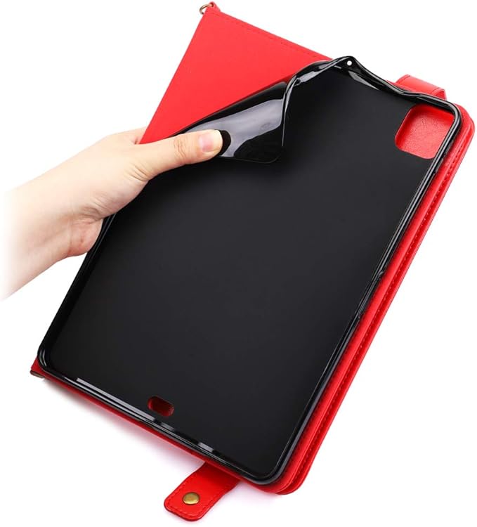 Handbag Case for iPad Pro 12.9-inch (4th/5th/6th Gen) & iPad Air 13" 2025/2024, Techcircle Folio Stand PU Leather Crossbody Wallet Case with Pencil Holder, Hand Strap & Shoulder Strap, Red