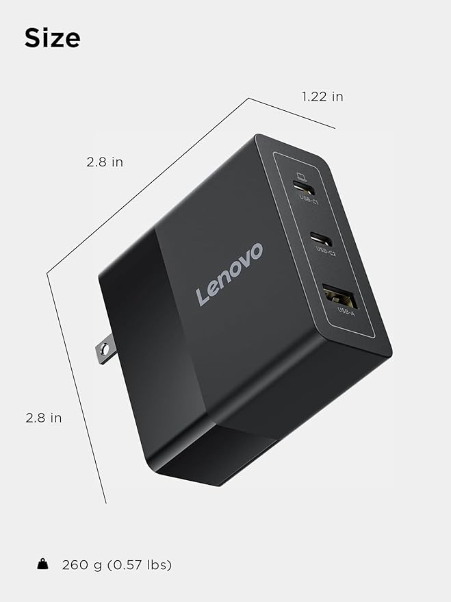 Lenovo 140W USB C Charger, GaN Power Adapter with 3-Port Fast Charging, PD 3.1 Compatible, Black, for ThinkPad, MacBook, iPhone, Samsung Galaxy, with 240W Cable