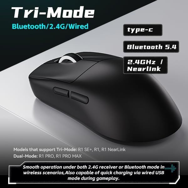ATK VXE Dragonfly R1 Wireless Gaming Mouse, 51g Lightweight, PAW3395 Sensor, Adjustable DPI, 1k Polling, 40 Hr Battery Life, Tri-Mode 2.4G/Bluetooth/Wired