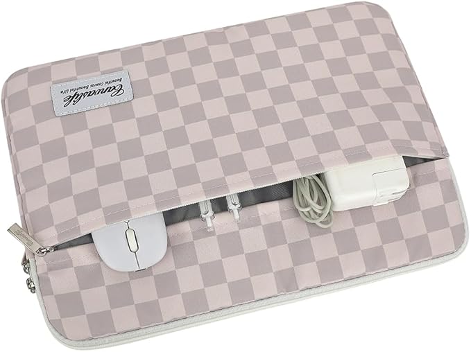Canvaslife Neutral Checker Pattern Laptop Sleeve Case Cover with Pocket for MacBook Pro 14 inch and 14 inch-14.4 inch HP, Lenovo, Dell, ASUS, Acer Notebook Computer