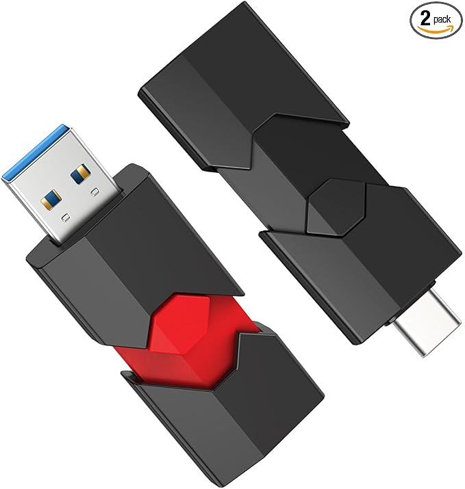 RAOYI 2 Pack 128GB USB C Flash Drive 2 in 1 Type C + USB 3.0 Flash Drive Dual OTG Retractable Type-C Thumb Drive Memory Stick for iPhone 17/16/15 iPad Android Smartphone Tablet PC (Black, Red)