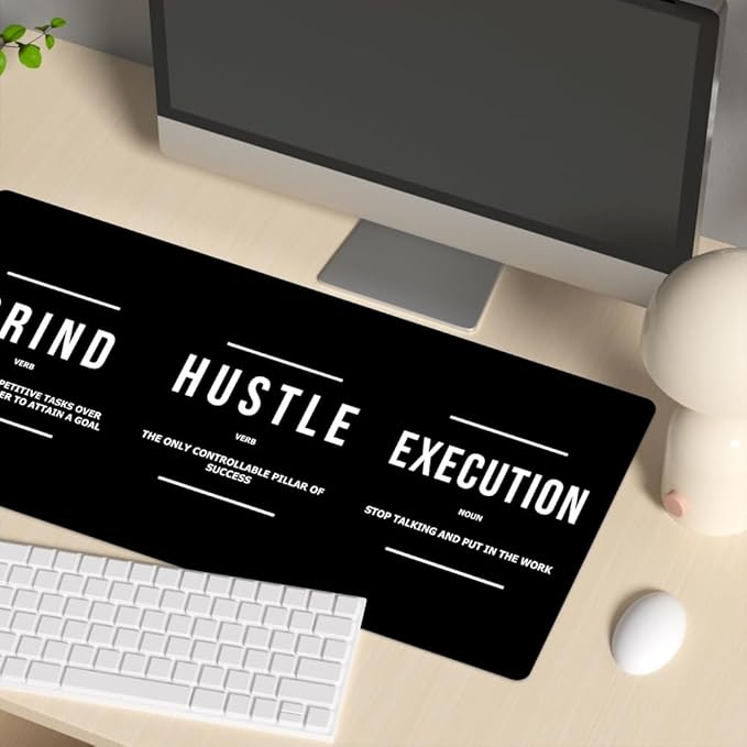 Inspirational Black Hustle Rectangle Mouse Pad Non Slip Rubber Base Cool Full Desk Mouse Pad Motivational Quotes Gaming Keyboard and Mouse Pad for Laptop Computers Office Desk 31.5“x15.7"