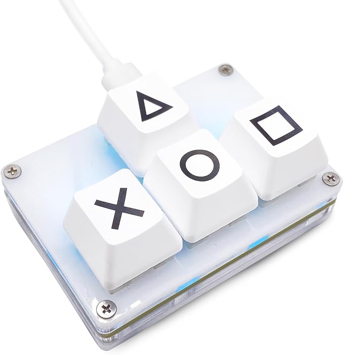 BTXETUEL Mini 4-Key Keypad WASD Arrow Key Keycaps Keyboard One-Handed Mechanical Gaming Keypad Programmable USB-C Customized Keyboard for Working or Gaming (White, X-B Keycaps)