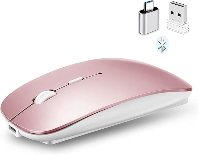 PEIBO Bluetooth 5.2 Mouse, Rechargeable Wireless Mouse for MacBook, iPad Pro, Chromebook, Windows Notebook, DELL, HP PC, Pink