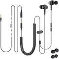 Avantree Long Cord Earbuds for TV & PC, 18ft / 5.5m Extension Cable Earphones with Mic & Extra Long Spring Coil Wire, Metal Stereo in-Ear Wired Bass Headphones for 3.5mm Audio Output Devices - HF027