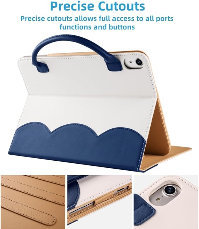 Cute Case for iPad 11 inch (A16) 2025 / 10th Generation 10.9 inch 2022, iPad 10 / 11th Gen Case, Slim Handbag Leather Protective Cover with Stand Hand Strap Pocket for Girls Woman Kids,Blue