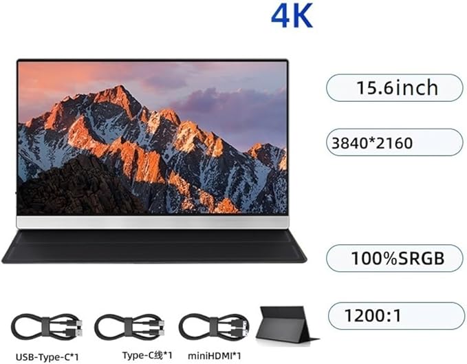 Gaming Portable-Monitor-for-Laptop - 15.6'' 4K Fhd IPS Display USB-C Hdmi with Speakers External Monitor with Speakers