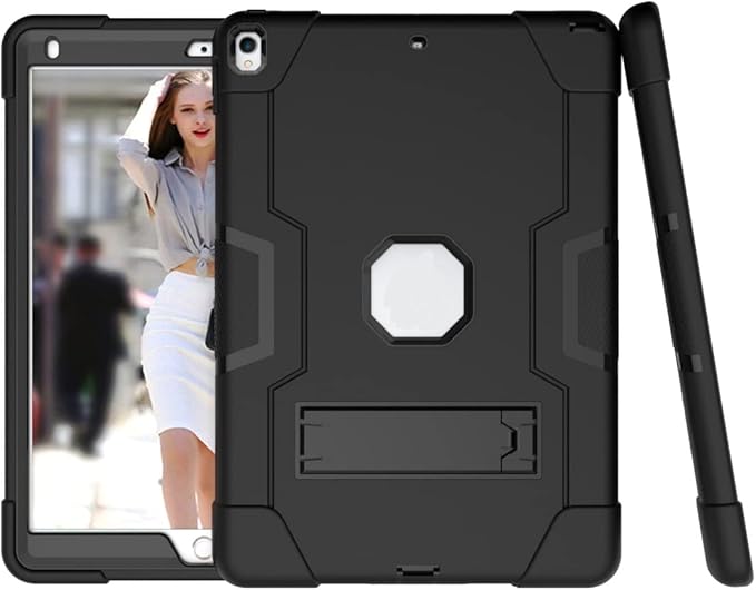 3 in 1 Hybrid Case for iPad Air 3 10.5" & iPad Pro 10.5" - Heavy Duty Rugged Stand, Shockproof, Anti-Slip & Scratch, Black/Black