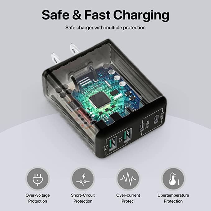 USB C Wall Charger, 40W 4-Port USB C Charger Block, Fast Charging Block Dual Port PD+QC Wall Plug Multiport Type C Compatible with iPhone 14/13/12/11/Pro Max/XS/XR/8/7, Tablet(Black)
