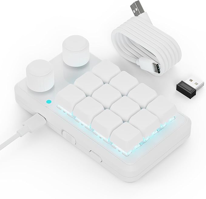 MOSHOU One-Handed Macro Mechanical Tactile Keyboard, 12-Keys Gaming Keyboard Fully Programmable for Knobs and Keys, OSU Keypad Hotswap Keypad with RGB for Game Editing PS (3-Layer,White)