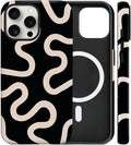 Magnetic for iPhone 15 Case Cute Curved Stripes Phone Case, Shockproof Slim TPU and Hard PC Protective Phone Cover Compatible with MagSafe Designed for Women Girls,Black