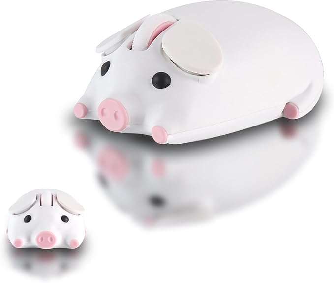 elec Space Cute Pig Design Wireless Mouse Dual Mode Bluetooth & USB Mouse, Silent Operation, Ergonomic, Perfect for Laptops & PCs, Ideal Gift for Animal Lovers and Family (White)