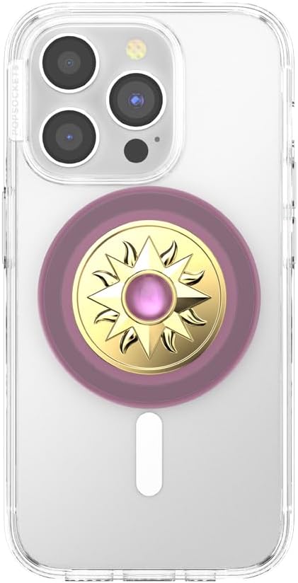 PopSockets Phone Grip for MagSafe, Magnetic Holder, Phone Stand, Gold - Enamel Sun Jewel Mauve