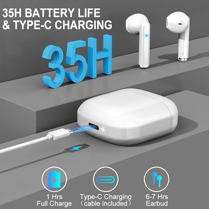 Wireless Earbud, Bluetooth Headphones 5.3 Mini Bluetooth Earbud, Deep Bass Stereo Wireless Earphones in Ear Sport 40H USB-C Charging Case, ENC Noise Cancelling Ear Buds with 4 ENC Mic Dual LED Display
