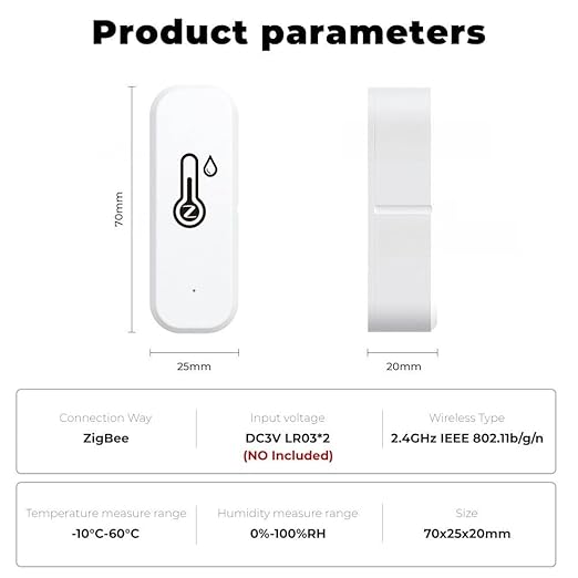 ZigBee Indoor Temperature and Humidity Sensor,Compatible with Alexa and Google Home,for Home,Baby Rooms,Greenhouses Accessories,Garages 1Pack(No Include Battery)