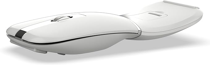 Foldable Bluetooth Travel Mouse,Wireless Portable 2.4G Arc Mice,Multi-Device (Bluetooth+2.4G),360° Rotating Rechargeable Flat Mice for Desktop PC Laptops Tablets-White