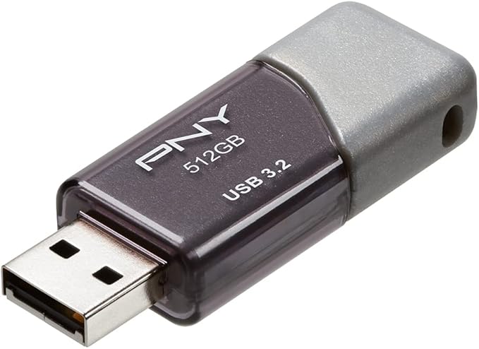 PNY 512GB Turbo Attache 3 USB 3.2 Flash Drive 100MB/s, Silver (Pack of 1)