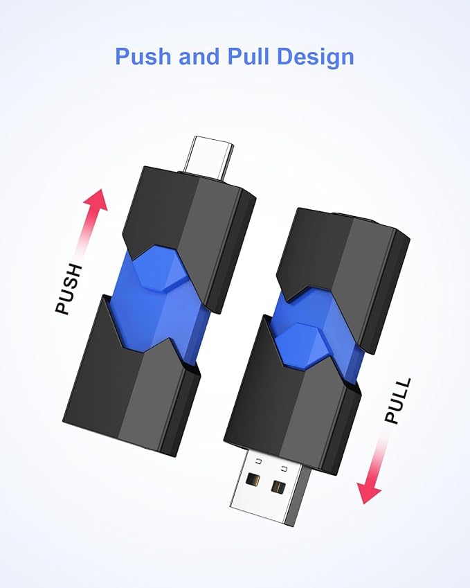 JUANWE 64GB USB Flash Drive 2.0 Type C + USB A Thumb Drive Retractable Dual Flash Drive Type C Memory Stick 2 in 1 Jump Drive for iPhone, iPad, Android Phones, Tablet, Laptop, Computers