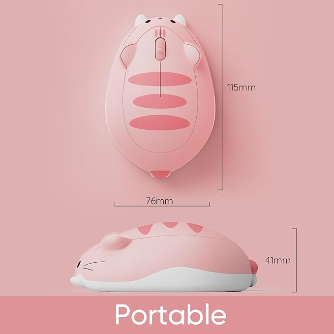 Akko Cat Theme Wireless Gaming Mouse Pink, Tri-Mode Mouse BT3.0/BT5.0/2.4G, Cute Optical Cordless Cartoon Mice for Computer/Laptop/Desktop/PC, Compatible with Mac/Win (Pink Angie)