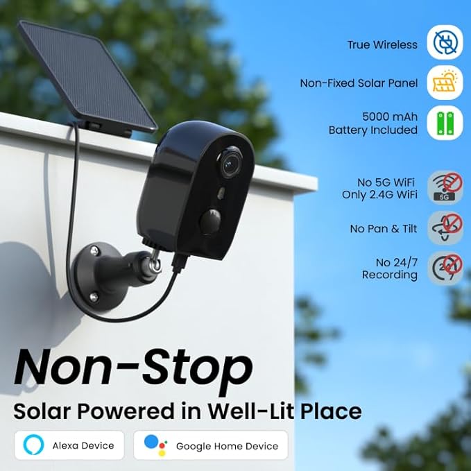 AOQEE Solar Camera Outdoor Wireless-2K Battery Powered Outside Cameras for Home Security with PIR Motion Detection, Siren Alarm, 2-Way Talk, SD Card&Optional Cloud Storage, Work with Alexa, Y8 1P