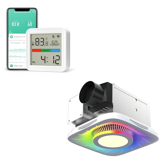 Lumary Smart Thermometer Hygrometer+Lumary Smart WiFi Bathroom Exhaust Fan with Light