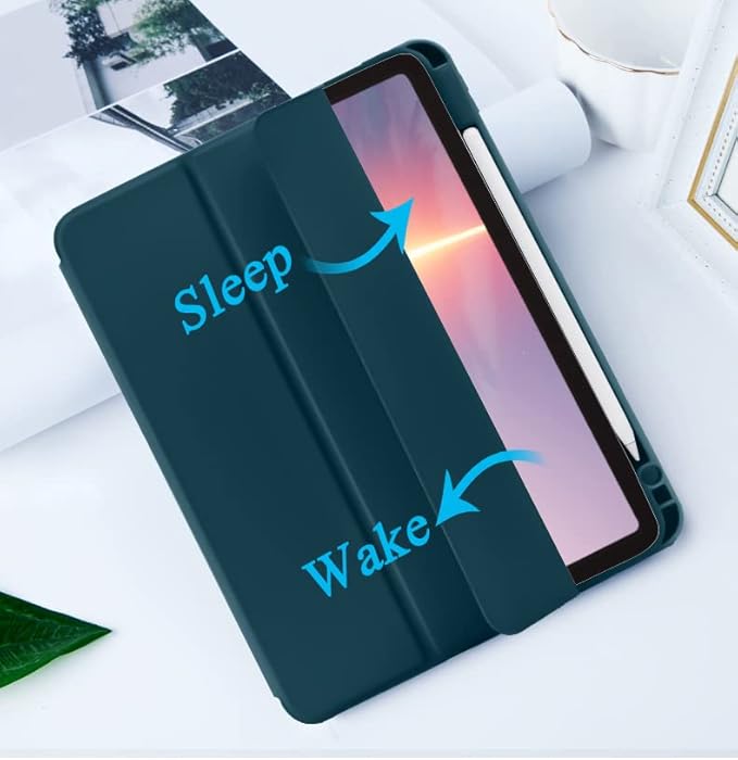 Case for iPad Pro 12.9 Case 6th/5th/4th Generation (2022/2021/2020) with Pencil Holder [Apple Pencil Wireless Charging] Soft TPU Smart Trifold Stand Protective Cover (Peacock Blue)