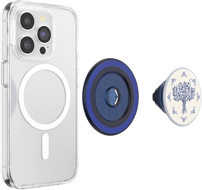 PopSockets Phone Grip for MagSafe, Magnetic Holder, Phone Stand, Blue - Olive Tree Tile