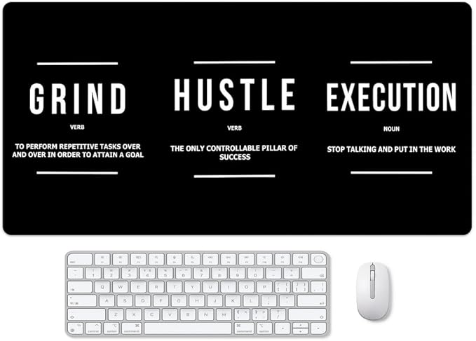 Inspirational Black Hustle Rectangle Mouse Pad Non Slip Rubber Base Cool Full Desk Mouse Pad Motivational Quotes Gaming Keyboard and Mouse Pad for Laptop Computers Office Desk 31.5“x15.7"
