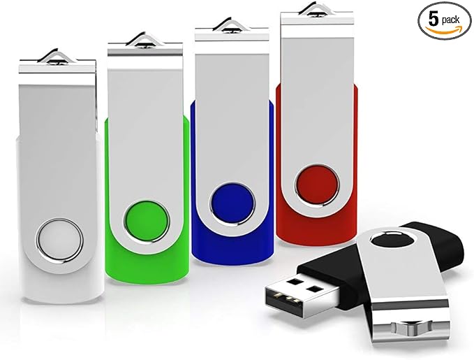 KEXIN Flash Drive 64GB USB Flash Drive 5 Pack Thumb Drive 64 GB Jump Drive USB Stick 64G Swivel Bulk Zip Drive USB 2.0, Multi-Color (Black, Blue, Green, White, Red)