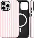 Magnetic for iPhone 14 Pro Max Case Cute Stripes Phone Case, Shockproof Slim TPU and Hard PC Protective Phone Cover Compatible with MagSafe Designed for Women Girls, Pink and White