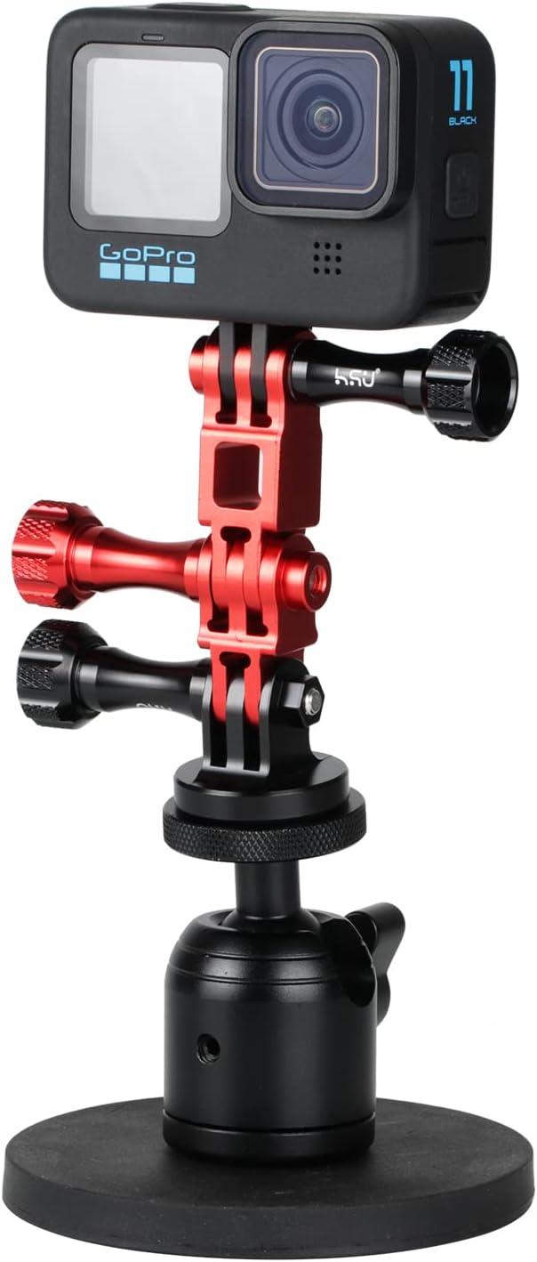 HSU Aluminum Alloy Metal Adjust Arm Straight Joints Mount, Same Direction Straight Joints Mount for Go Pro Hero 13/12/11/10/9/8/7/6/5 Black,Session 5/4, DJI Osmo Action Action Camera and More(Red)