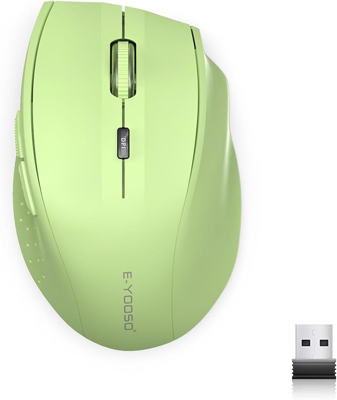 E-YOOSO Wireless Mouse for Laptop, Portable Optical Computer Mouse, 6 Buttons, Cordless 2.4GHz with USB Receiver, 5-Level 4800 DPI, 18 Months Battery Life, for PC Chromebook Windows Mac (Light Green)