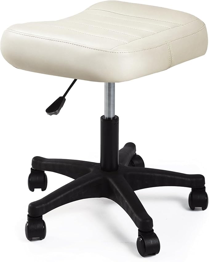 Height Adjustable Foot Stool,550lbs Heavy Duty Large Seat Under Desk Footrest,Swivel Rolling Chair Sturdy Wheels,2 in 1 Ottoman Stool Meeting Chair for Home Office,Creamywhite