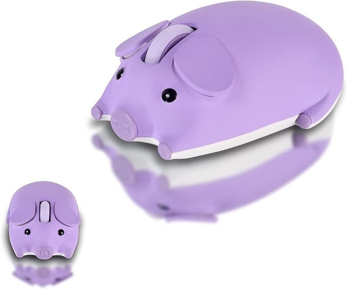 elec Space Cute Pig Design Wireless Mouse Dual Mode Bluetooth & USB Mouse, Silent Operation, Ergonomic, Perfect for Laptops & PCs, Ideal Gift for Animal Lovers and Family(Purple)