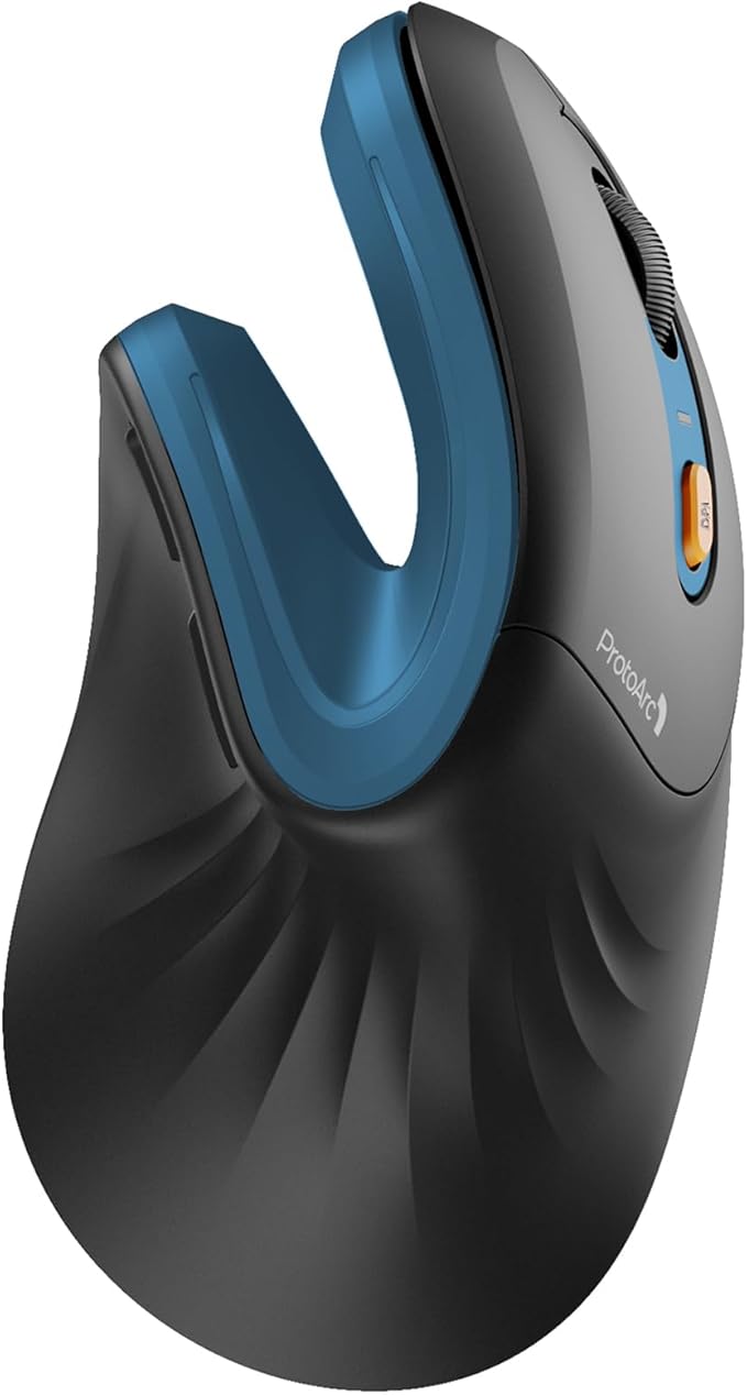 ProtoArc Ergonomic Mouse, EM11 NL Bluetooth Rechargeable Wireless Vertical Mouse, 3 Multi-Device Connectivity for Computer/PC/Laptop, 2.4GHz USB-A Optical Mice for Windows, Mac OS, Blue