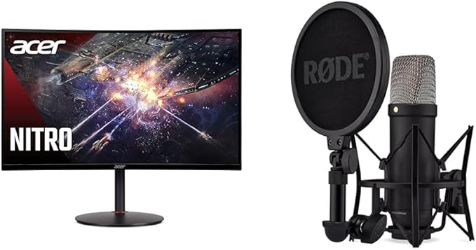 Acer Nitro XZ270 Xbmiipx 27" 1500R Curved Full HD (1920 x 1080) VA Zero-Frame Gaming Monitor & RØDE NT1 5th Generation Large-Diaphragm Studio Condenser Microphone with XLR and USB Outputs