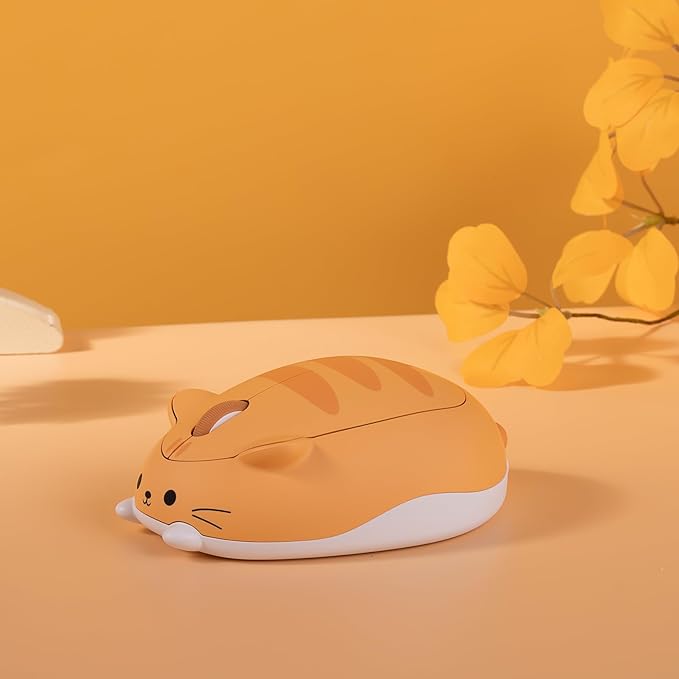 Akko Cat Theme Wireless Gaming Mouse, Tri-Mode Mouse BT3.0/BT5.0/2.4G, Cute Optical Cordless Cartoon Mice for Computer/Laptop/Desktop/PC, Compatible with Mac/Win Orange Kate