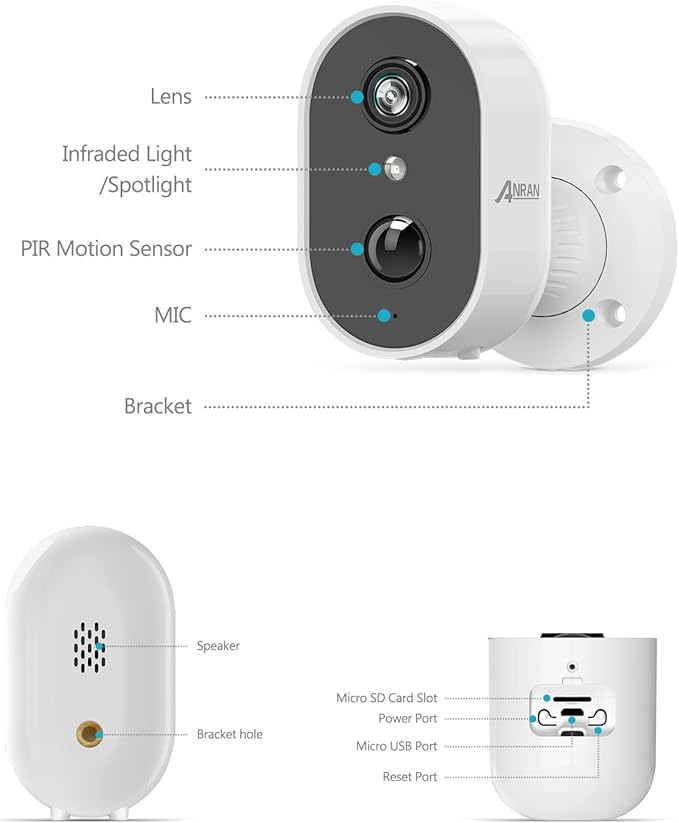 ANRAN Security Cameras Wireless Outdoor,2K 3MP Battery Powered Indoor Home Security Camera with AI Motion Detection & Color Night Vision,2-Way Talk Spotlight Siren Alarm, Work with Alexa,Waterproof