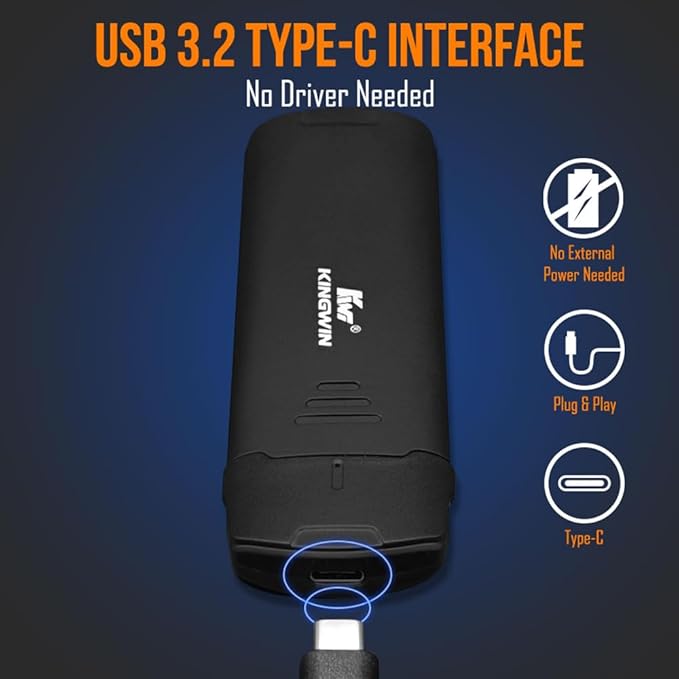 Kingwin M.2 NVMe SSD Enclosure USB-C 3.2 Gen 2, 10Gbps Type-C to NVMe External Adapter, Tool-Free Aluminum Case for M-Key/B+M Key PCIe M.2 2280/2260/2242/2230, Portable SSD Converter
