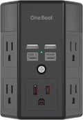 Surge Protector, 5 Outlets Extender with 4 USB Ports(USB C PD20W), 3-Side 1680J Power Strip Multi Plug Outlet Expander, USB Wall Charger, Outlet Splitter Adapter Wall Mount for Home Office(Black)