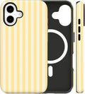 Magnetic for iPhone 16 Plus Case Cute Stripes Phone Case, Shockproof Slim TPU and Hard PC Protective Phone Cover Compatible with MagSafe Designed for Women Girls, Yellow