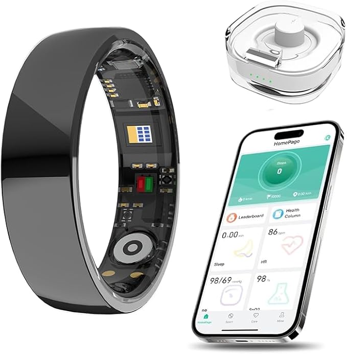 Ceramics Smart Ring, Health Fitness Tracker for Women Men with Heart Rate Monitor, Sleep Tracking, BP SpO2, Activity Tracker, Friend Care Scratch Resistant Free App Subscription (Black, 10)