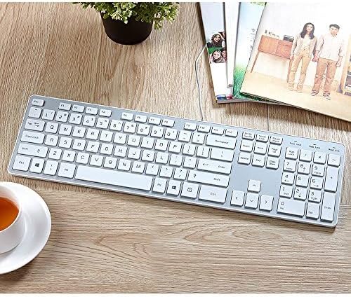 USB Wired Keyboard for window,Comfortable Quiet Chocolate Keys, Durable Ultra-Slim Wired Computer Keyboard(QWERTY) for PC, Windows 11/10/8/7/XP/Vista KB1430 (Sliver, Wired Keyboard For Windows)