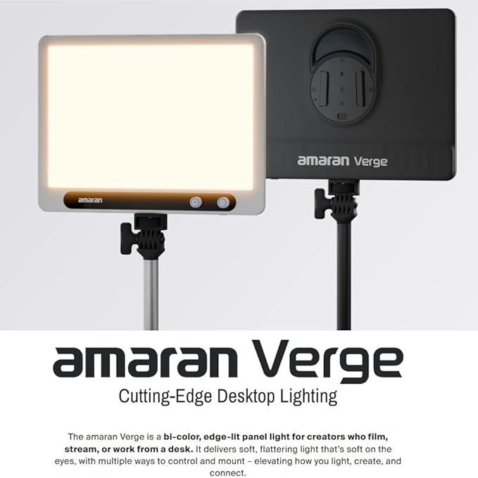 Amaran Verge Bi-Color Edge-lit Rectangular Panel Light, 96+ CRI,0-100% Brightness & 2700K-6500K,Bi-Color,Front-Facing Knobs and APP Control, USB-C PD, Silent for Streaming & Video(White)