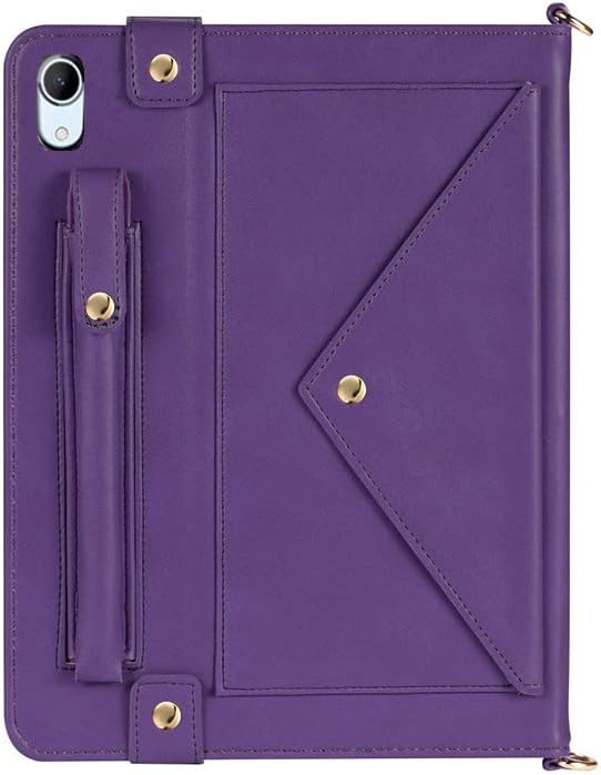 Handbag Case for iPad (A16) 11" 2025 & iPad 10th Gen 10.9", Techcircle Folio Stand PU Leather Crossbody Cover with Pencil Holder+Card Slots Wallet Case w/Shoulder Strap+Hand Strap, Purple
