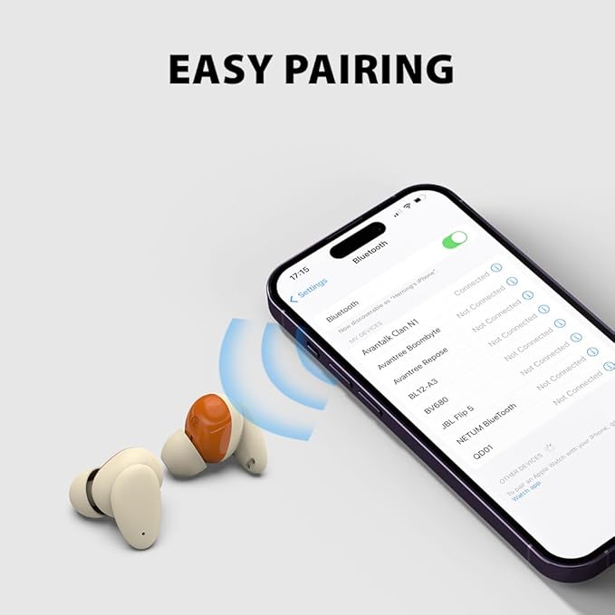 Avantalk Clan N1 - Active Noise-Canceling Wireless Earbuds for Music & Calls While Commuting with Hybrid ANC, Transparency Mode, Cute Bluetooth Headphones with Built-in Controls, Orange & Beige